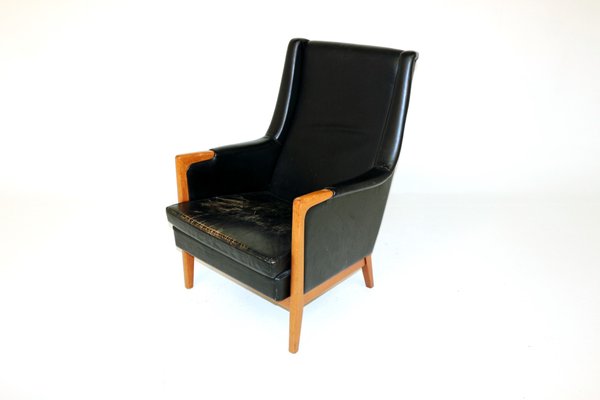 Swedish Patinated Leather Lounge Chair, 1960s-GEK-727517