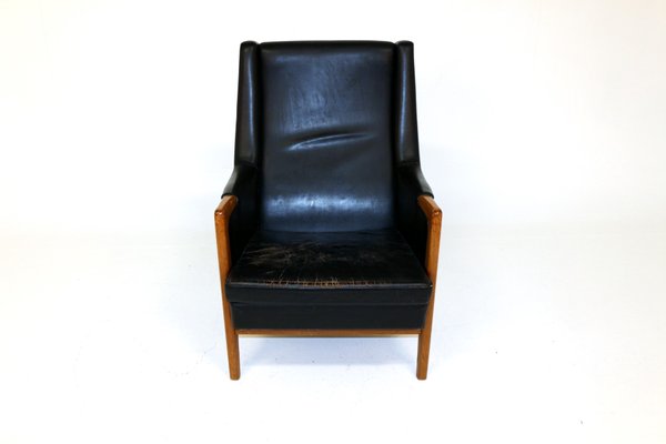 Swedish Patinated Leather Lounge Chair, 1960s-GEK-727517