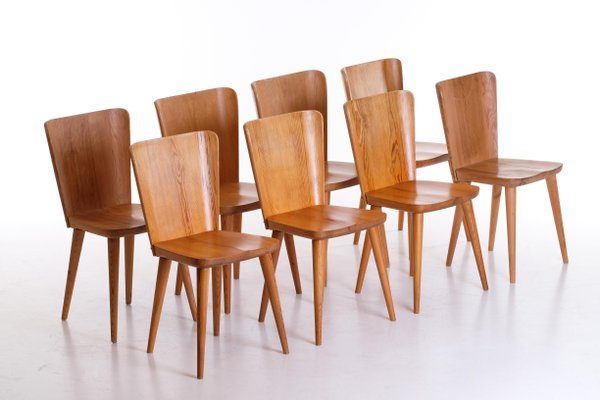 Swedish Pine Chairs by Göran Malmvall, 1950s, Set of 8-QU-1706918