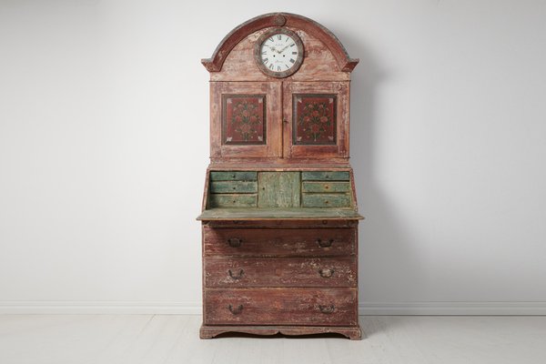 Swedish Pine Clock Cabinet with Secretary Desk-MJF-1747955