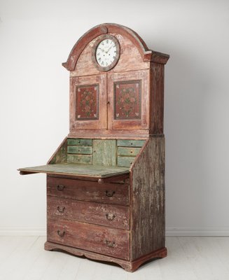 Swedish Pine Clock Cabinet with Secretary Desk-MJF-1747955