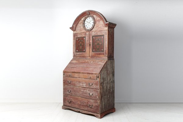 Swedish Pine Clock Cabinet with Secretary Desk-MJF-1747955