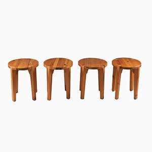 Swedish Pine Stools, 1970s, Set of 4-FM-1374438