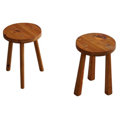 Swedish Pine Tripod Stools, 1960s, Set of 2-MXF-1410670