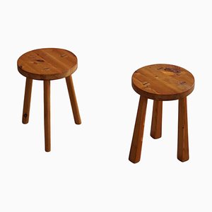 Swedish Pine Tripod Stools, 1960s, Set of 2-MXF-1410670