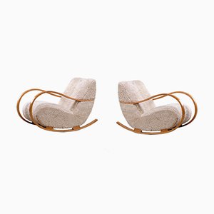 Swedish Sheepskin Rocking Chairs, 1950s, Set of 2-QU-795799