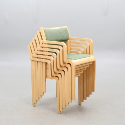 Swedish Stackable Beech Chairs, 1970s, Set of 6-YZQ-1717332