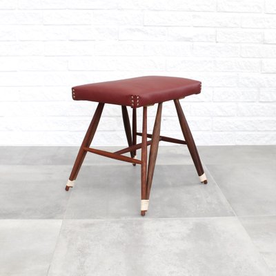 Swedish Stool with Eiffel Base in Walnut and Leather-LIV-1811924