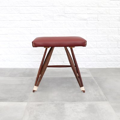 Swedish Stool with Eiffel Base in Walnut and Leather-LIV-1811924