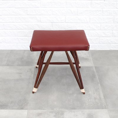 Swedish Stool with Eiffel Base in Walnut and Leather-LIV-1811924