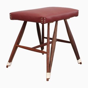 Swedish Stool with Eiffel Base in Walnut and Leather-LIV-1811924