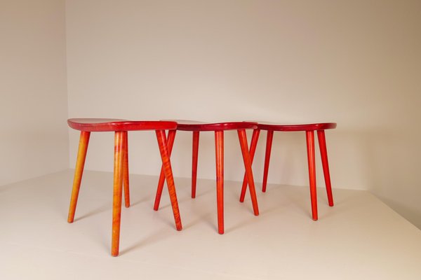 Swedish Stools in Lacquered Red Birch by Yngve Ekström Palle, 1970s-UYK-1132464