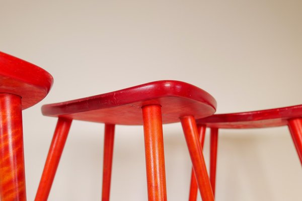 Swedish Stools in Lacquered Red Birch by Yngve Ekström Palle, 1970s-UYK-1132464