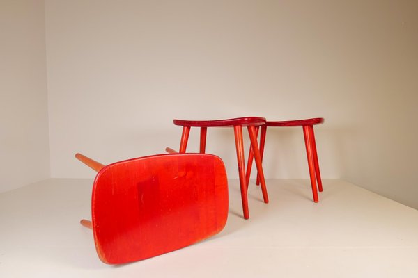 Swedish Stools in Lacquered Red Birch by Yngve Ekström Palle, 1970s-UYK-1132464