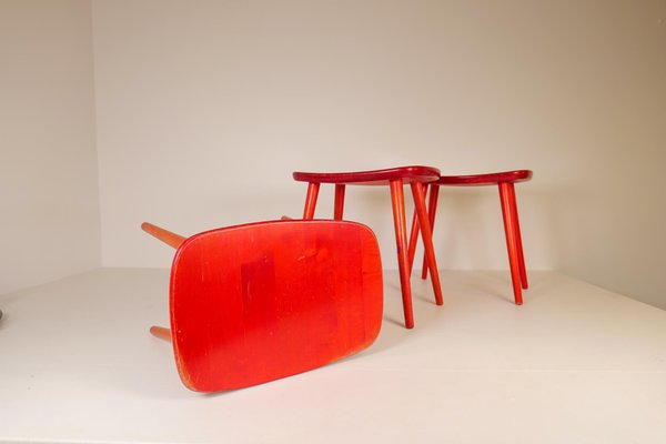 Swedish Stools in Lacquered Red Birch by Yngve Ekström Palle, 1970s-UYK-1132464