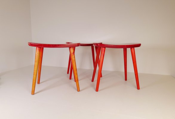 Swedish Stools in Lacquered Red Birch by Yngve Ekström Palle, 1970s-UYK-1132464