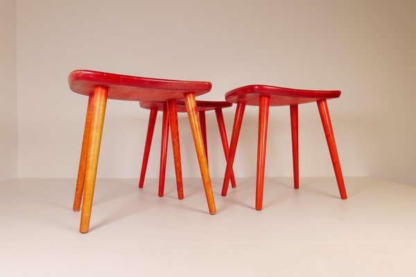 Swedish Stools in Lacquered Red Birch by Yngve Ekström Palle, 1970s-UYK-1132464