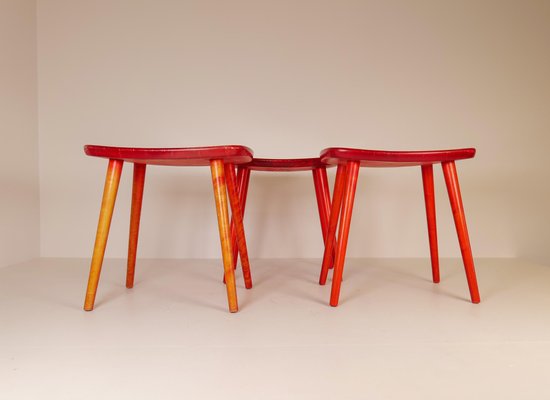 Swedish Stools in Lacquered Red Birch by Yngve Ekström Palle, 1970s-UYK-1132464