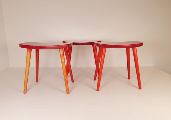 Swedish Stools in Lacquered Red Birch by Yngve Ekström Palle, 1970s-UYK-1132464