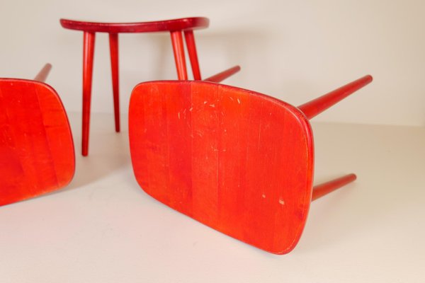 Swedish Stools in Lacquered Red Birch by Yngve Ekström Palle, 1970s-UYK-1132464