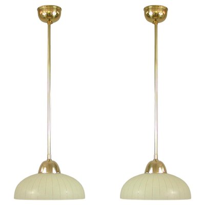 Swedish Striped Glass and Brass Pendants, 1950s, Set of 2-OE-1328635