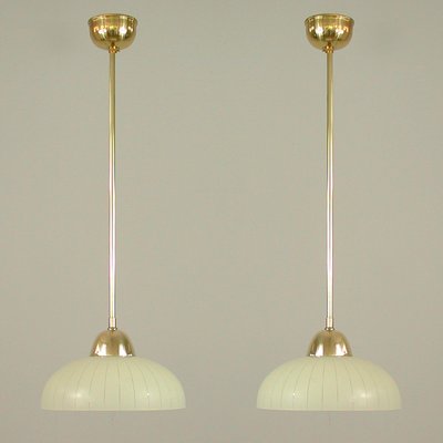 Swedish Striped Glass and Brass Pendants, 1950s, Set of 2-OE-1328635