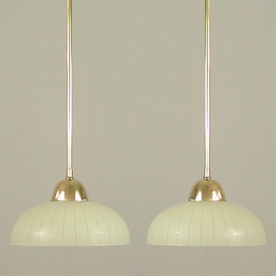 Swedish Striped Glass and Brass Pendants, 1950s, Set of 2-OE-1328635