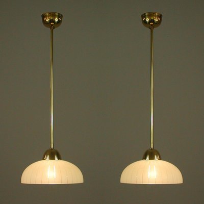 Swedish Striped Glass and Brass Pendants, 1950s, Set of 2-OE-1328635