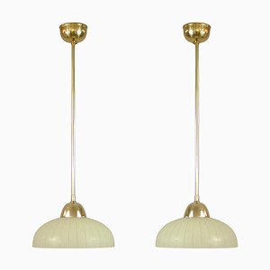 Swedish Striped Glass and Brass Pendants, 1950s, Set of 2-OE-1328635