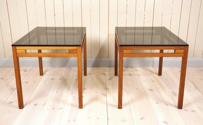 Swedish Teak and Glass Side Tables, 1960s, Set of 2-UDU-1807232