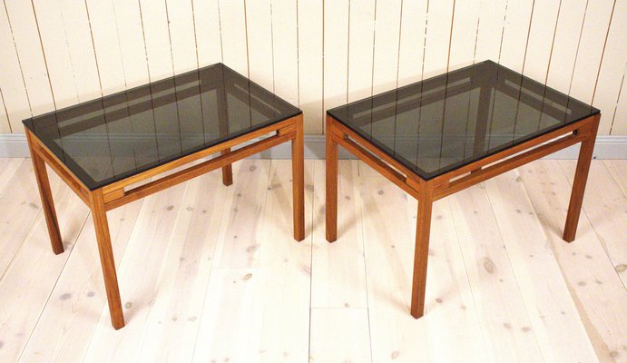 Swedish Teak and Glass Side Tables, 1960s, Set of 2-UDU-1807232