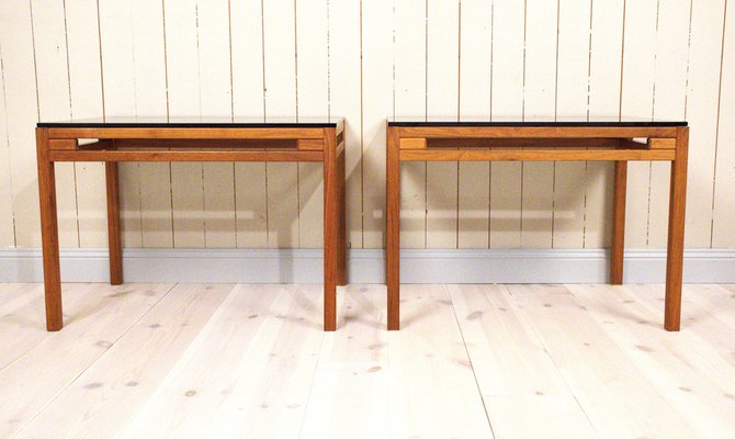 Swedish Teak and Glass Side Tables, 1960s, Set of 2-UDU-1807232