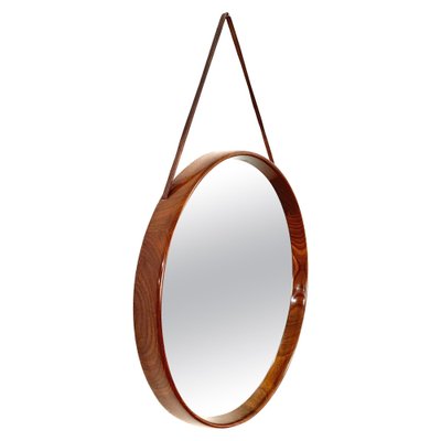 Swedish Teak and Leather Wall Mirror by Uno & Östen Kristiansson for Luxus Vittsjö, 1960s-JDR-1126144