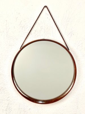 Swedish Teak and Leather Wall Mirror by Uno & Östen Kristiansson for Luxus Vittsjö, 1960s-JDR-1126144