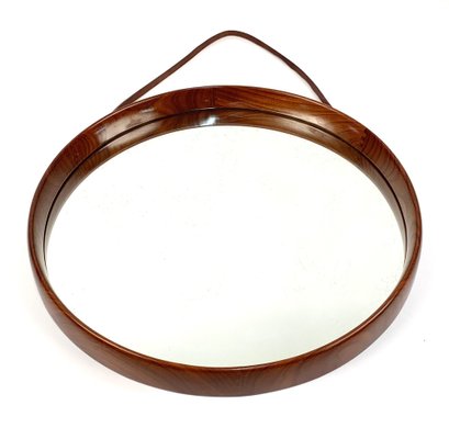 Swedish Teak and Leather Wall Mirror by Uno & Östen Kristiansson for Luxus Vittsjö, 1960s-JDR-1126144