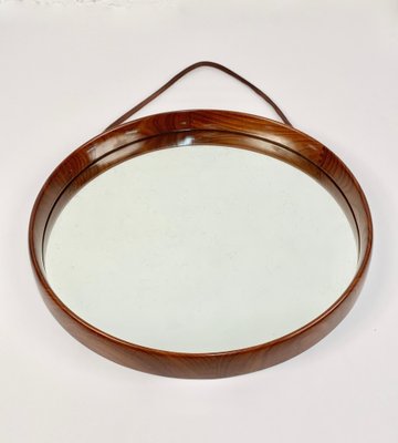 Swedish Teak and Leather Wall Mirror by Uno & Östen Kristiansson for Luxus Vittsjö, 1960s-JDR-1126144