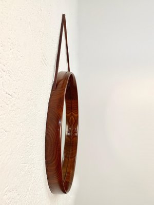 Swedish Teak and Leather Wall Mirror by Uno & Östen Kristiansson for Luxus Vittsjö, 1960s-JDR-1126144