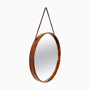 Swedish Teak and Leather Wall Mirror by Uno & Östen Kristiansson for Luxus Vittsjö, 1960s-JDR-1126144