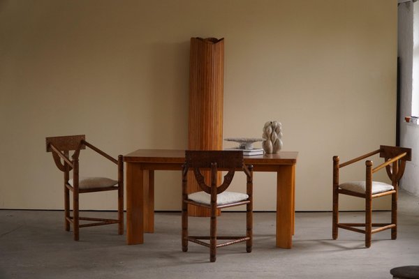 Swedish Wabi Sabi Monk Chairs with Bouclé Seats, 1930s, Set of 6-MXF-1372833