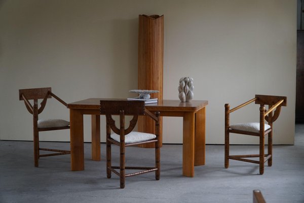 Swedish Wabi Sabi Monk Chairs with Bouclé Seats, 1930s, Set of 6-MXF-1372833