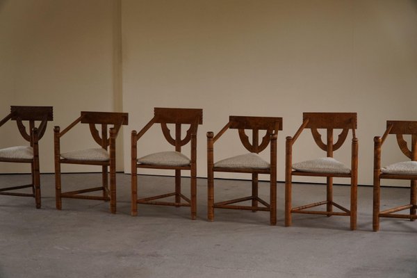 Swedish Wabi Sabi Monk Chairs with Bouclé Seats, 1930s, Set of 6-MXF-1372833