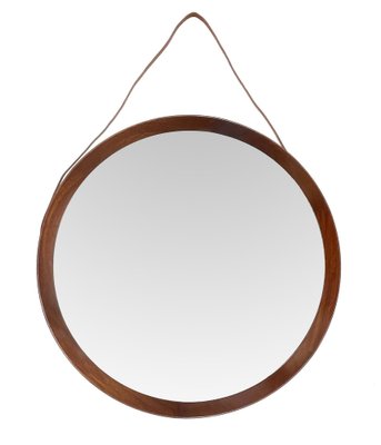 Swedish Wood & Leather Wall Mirror by Uno & Östen Kristiansson for Luxus, 1960s-JDR-1126351