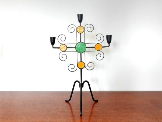 Swedish Wrought Iron and Glass Candleholders by Gunnar Ander for Ystad-Metall, 1960s, Set of 3-NV-714939