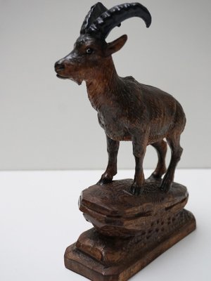 Swiss Black Forest Ibex Sculpture, 1920s, Wood-EA-1703971