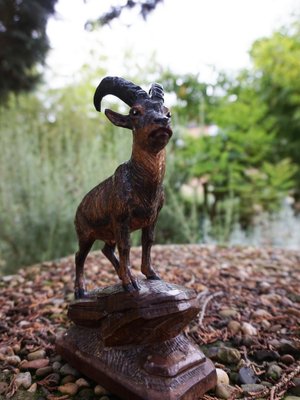 Swiss Black Forest Ibex Sculpture, 1920s, Wood-EA-1703971