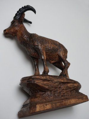 Swiss Black Forest Ibex Sculpture, 1920s, Wood-EA-1703971