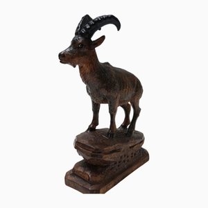 Swiss Black Forest Ibex Sculpture, 1920s, Wood-EA-1703971