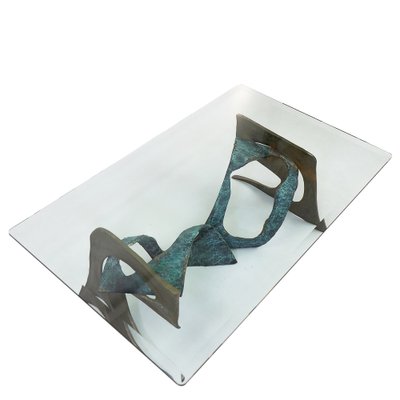 Swiss Brutalist Glass Top Coffee Table, 1980s-TJQ-952196