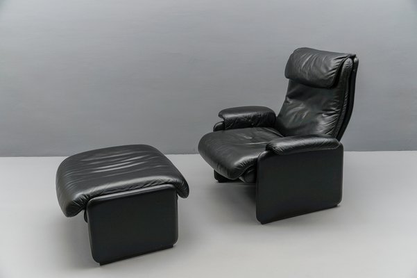 Swiss Buffalo Leather Lounge Chair and Ottoman from De Sede, 1970s, Set of 2-KQB-1737049