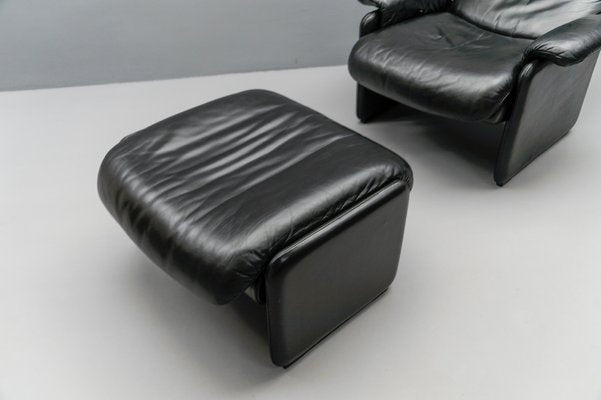 Swiss Buffalo Leather Lounge Chair and Ottoman from De Sede, 1970s, Set of 2-KQB-1737049